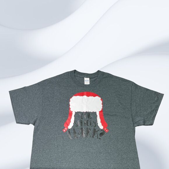 Gildan Are You Serious Clark? Flap‎ Hat X-mas Vacation Gray SS Tee Womens Size L - Picture 3 of 7